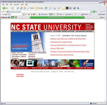 NCSU homepage - BEFORE